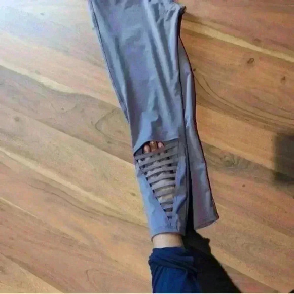 Purple Slate Onzie High Waist EUC leggings crisscross cutout leg detail M/L 22" - Picture 4 of 6